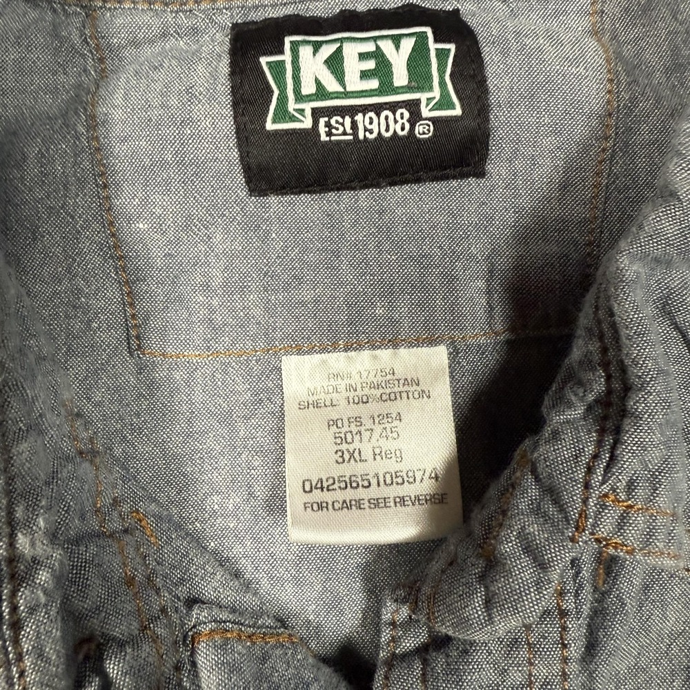 Key Shirt Mens 3XL Gray Western Pearl Snap Button Down Long Sleeve Workwear - Picture 5 of 10